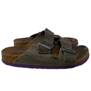 Birkenstock Arizona Leather Sandals Womens 38 Gray Purple Outdoor Gorpcore Birks